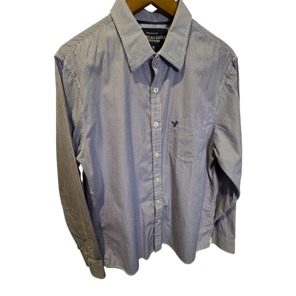 American Eagle Outfitters Mens Vintage Fit Striped Button Down Shirt Blue Large